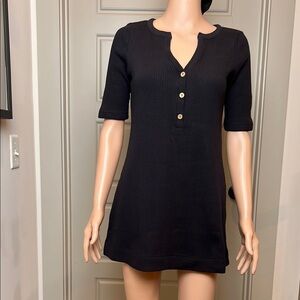 Free People (FP Beach) Black Ribbed Button-Down Beach Dress / Coverup